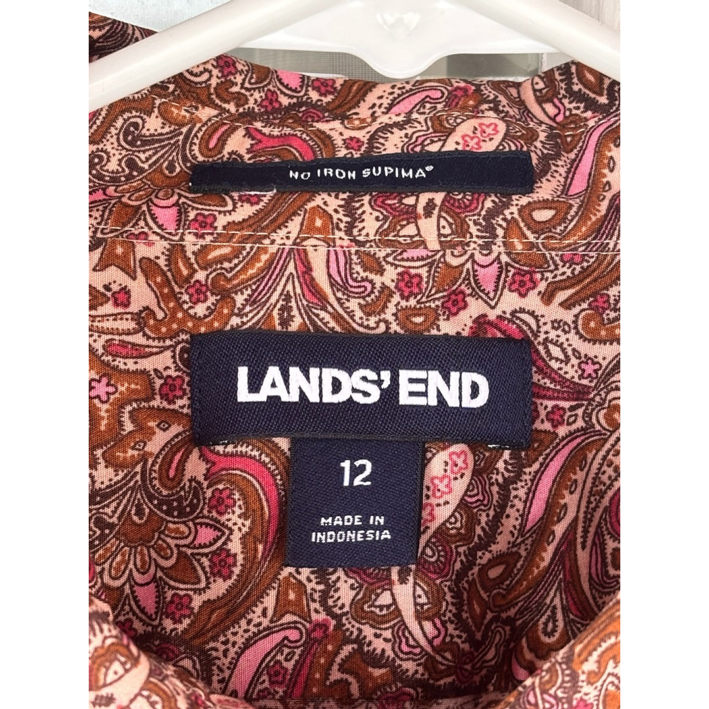 Lands' End Womens Size 12 Paisley Print Long Sleeve Button Down Shirt Retro Chic - Picture 8 of 13